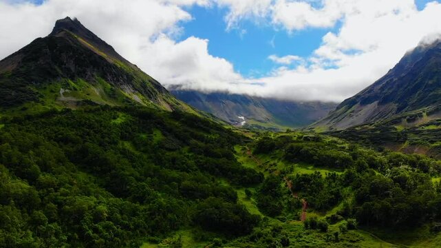 Panorama Vachkazhets mountain circus, Kamchatka Russia.