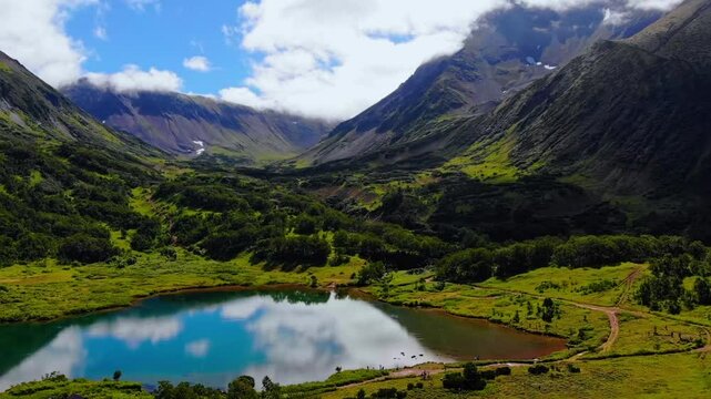 Panorama Vachkazhets mountain circus, Kamchatka Russia.