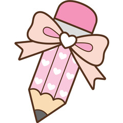 Kawaii Pink Pencil with Bow and Hearts – Cute Stationery Illustration