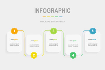 For business concept with 5 steps infographics, rectangle shape with multicolor label ,design for workflow layout, diagram, annual report, web design. vector