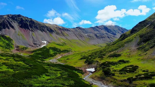 Panorama Vachkazhets mountain circus, Kamchatka Russia.