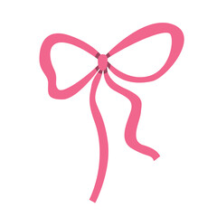 Minimalist Pink Ribbon Bow Illustration Isolated on White Background – Symbol of Elegance, Appreciation, Love, and Celebration. Ideal for Gifts, Decorations, Crafts, or Invitations