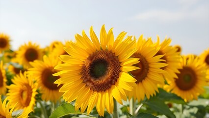Fototapeta premium field of sunflowers with clear sky