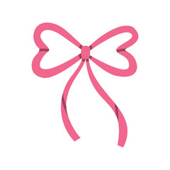 Modern Pink Ribbon Bow with Heart-Shaped Loops &ndash; Minimalist Vector on White Background for Celebrations, Invitations, and Feminine Decoration Themes