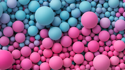 Pile of colorful smooth pastel gradient balls in various sizes. Many bright pink purple blue random soft balls. Colorful balloons wall decoration. Dynamic vibrant spheres texture. Vector background