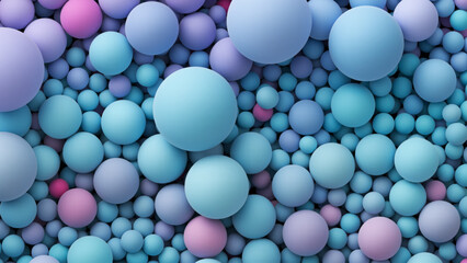 Many bright pink purple blue random soft balls. Huge pile of colorful smooth gradient balls in various sizes. Colorful balloons wall decoration. Dynamic and vibrant spheres texture. Vector background