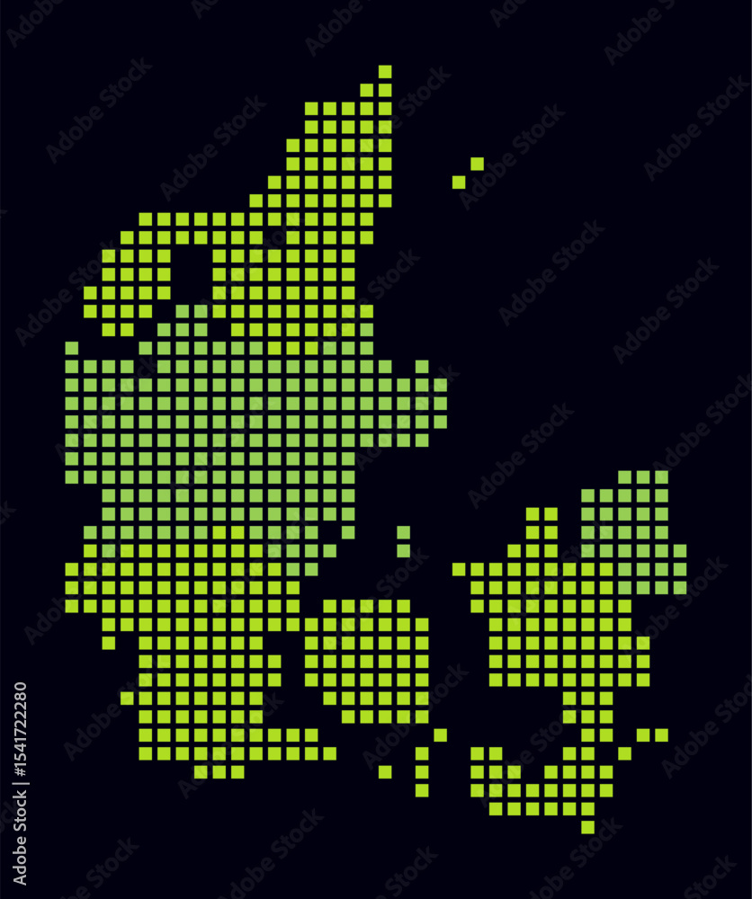 Poster denmark dotted map. digital style map of the country on dark background. denmark shape with square d