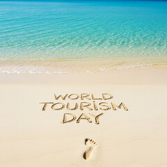 Fototapeta premium World Tourism Day Beach Scene Footprints