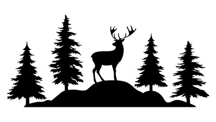 Majestic Wilderness Silhouette Stag at Dusk in Pine Forest