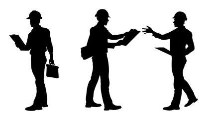 Set of engineer silhouette vector on white background