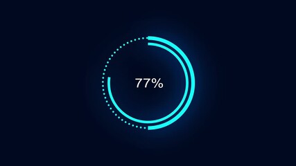 98% percent number animation. circle animation and on a black background and 4k animation .