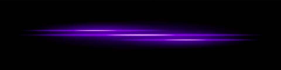 Triple purple light streaks with glowing blur and motion trail on black background. Dynamic horizontal laser beams ideal for speed effects, futuristic HUDs, or sci-fi overlays.