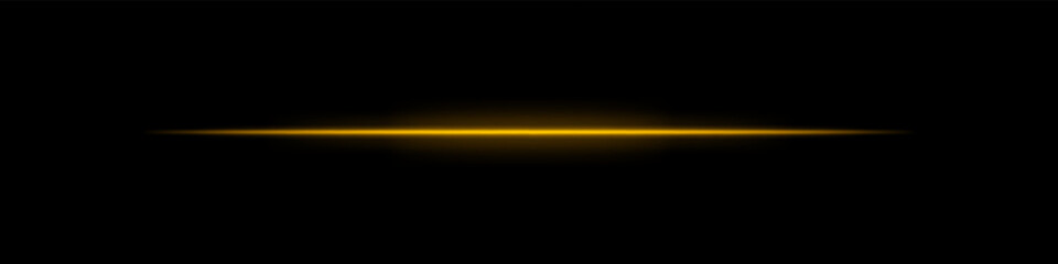 Yellow horizontal light beam. Bright laser stripe with soft glow and fading edges on dark background. Perfect for sci-fi, transitions, futuristic flares, or abstract light effects.