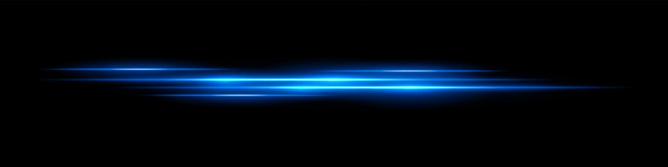 Multiple blue light streaks with glowing motion blur on black background. Futuristic laser trails ideal for sci-fi overlays, HUD design, speed effects, or digital transitions.