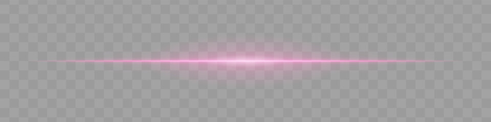 Fototapeta premium Neon pink horizontal light beam with soft edges and glowing aura on transparent background. A sleek energy pulse perfect for sci-fi UIs, HUDs, or digital light transitions.
