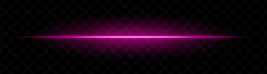 Obraz premium Purple horizontal light beam with soft glow and vibrant aura on transparent background. Futuristic laser stripe ideal for energy effects, sci-fi transitions, or glowing overlays.