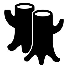 Tree stumps with branches solid icon, forest industry concept. Vector graphics. Stumps pair, firewood sign on white background, style mobile or design.