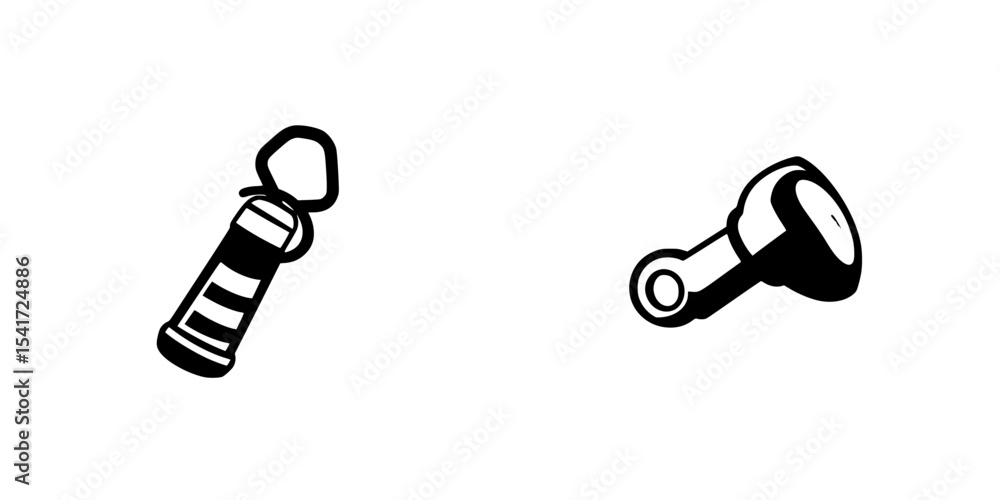 Poster black icon set featuring a spray bottle and a key, illustrating various themes in design and functio