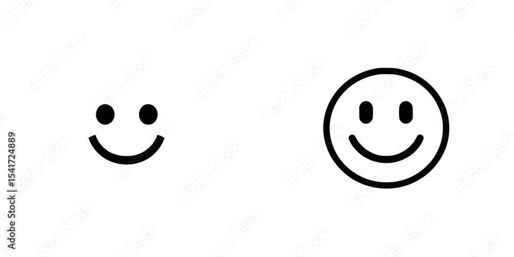 Poster set of black icons depicting smiling faces with varying sizes for digital and print use in designs a