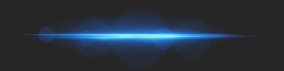 Horizontal light beam with intense glow and lens flare circles on black background. Ideal for cinematic transitions, sci-fi UI effects, or dramatic glowing overlays.