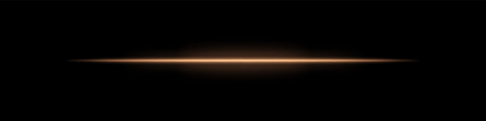 Orange horizontal light beam. Bright laser stripe with soft glow and fading edges on dark background. Perfect for sci-fi, transitions, futuristic flares, or abstract light effects.