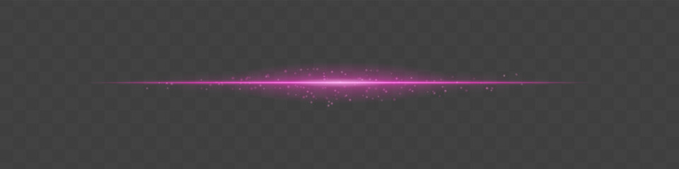 Pink light beam with sparkling dust particles on transparent background. Radiant horizontal flare evokes magic, luxury, and cinematic glow ideal for fantasy scenes or festive transitions.