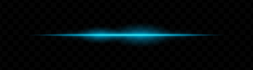 Blue horizontal light beam with glowing core and smooth blur edges on transparent background. Ideal for sci-fi transitions, laser HUD elements, or futuristic glow effects.