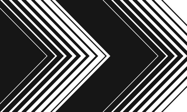 Dynamic black and white geometric pattern with sharp chevron lines creating visual depth and movement