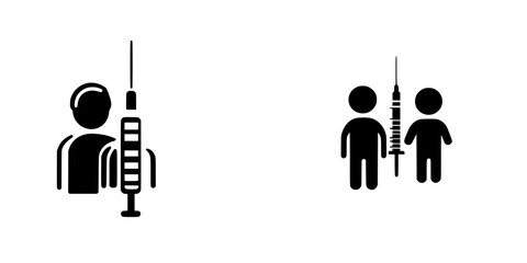 Black icons depicting vaccination symbols for individuals and group settings representing health awareness