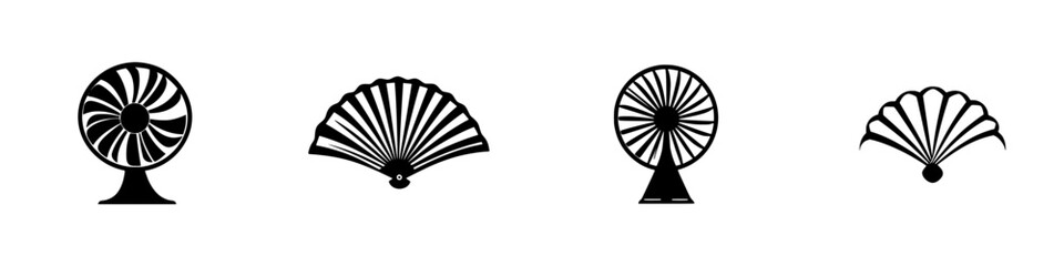Black icon set featuring various fan designs and decorative elements suitable for diverse applications