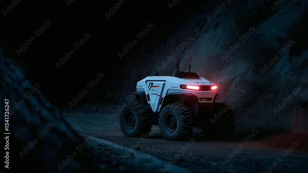 Poster a robotic inspector navigates a tunnel, utilizing advanced laser scanning technology.