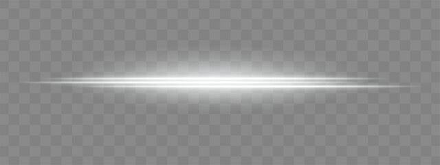 Dual white horizontal light beams with soft glow and motion blur on transparent background. Futuristic energy streak ideal for UI design, sci-fi overlays, or speed effects.