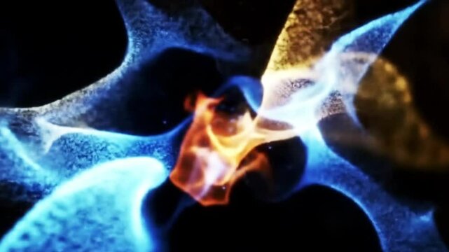In darkness, multicolored energy waves swirl and flow, forming glowing fractals and filaments &mdash; a weightless dance of light, motion, and transformation.