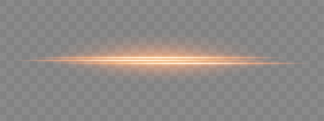 Dual orange horizontal light beams with soft glow and motion blur on transparent background. Futuristic energy streak ideal for UI design, sci-fi overlays, or speed effects.