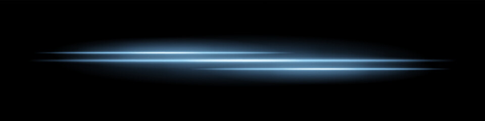 Triple blue light streaks with glowing blur and motion trail on black background. Dynamic horizontal laser beams ideal for speed effects, futuristic HUDs, or sci-fi overlays.