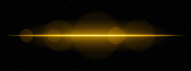 Obraz premium Bright yellow light beam with lens flare circles on dark background. Vivid horizontal glow ideal for futuristic UI, synthwave designs, or neon-inspired transitions.