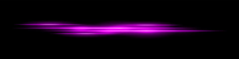 Multiple purple light streaks with glowing motion blur on black background. Futuristic laser trails ideal for sci-fi overlays, HUD design, speed effects, or digital transitions.