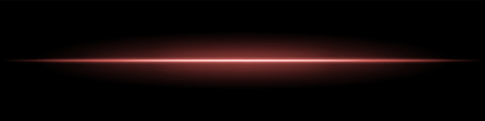 Red horizontal light beam. Sharp glowing laser line with radiant fade on both sides over dark background. Great for sci-fi, energy visuals, light effects, or futuristic transitions.