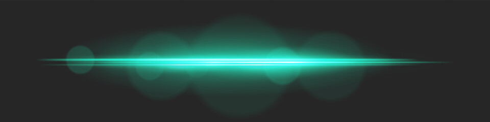 Horizontal light beam with intense glow and lens flare circles on black background. Ideal for cinematic transitions, sci-fi UI effects, or dramatic glowing overlays.