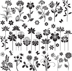  Floral, Trees, Nature, Black, Leaves, Botanical Vector