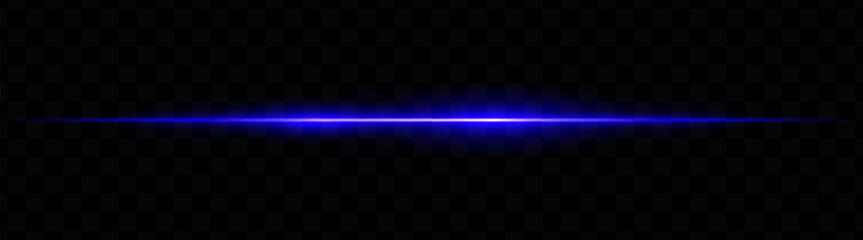 Obraz premium Blue horizontal light beam with dual bright glows and soft blur on transparent background. Futuristic energy stripe ideal for sci-fi visuals, HUDs, or glowing tech overlays.