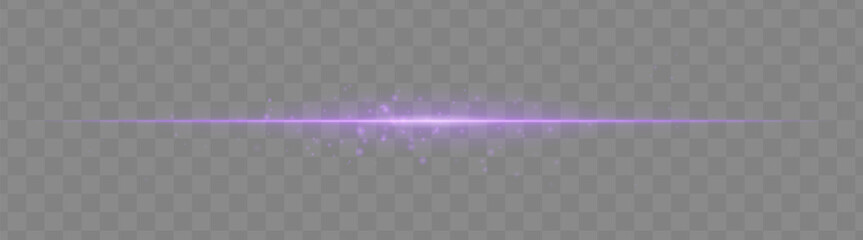 Soft purple light beam with glowing spark particles on transparent background. Delicate horizontal flare ideal for fantasy effects, magic transitions, or elegant light overlays.