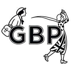 Whimsical British Currency Illustration with Playful Cartoon Figures and Flag, Creating a Unique and Engaging Visual