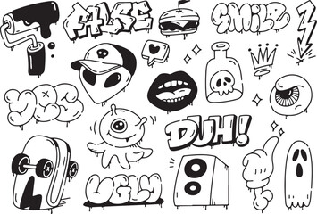 Alien UFO Vector, Space Planet Stars Monster SciFi Doodle