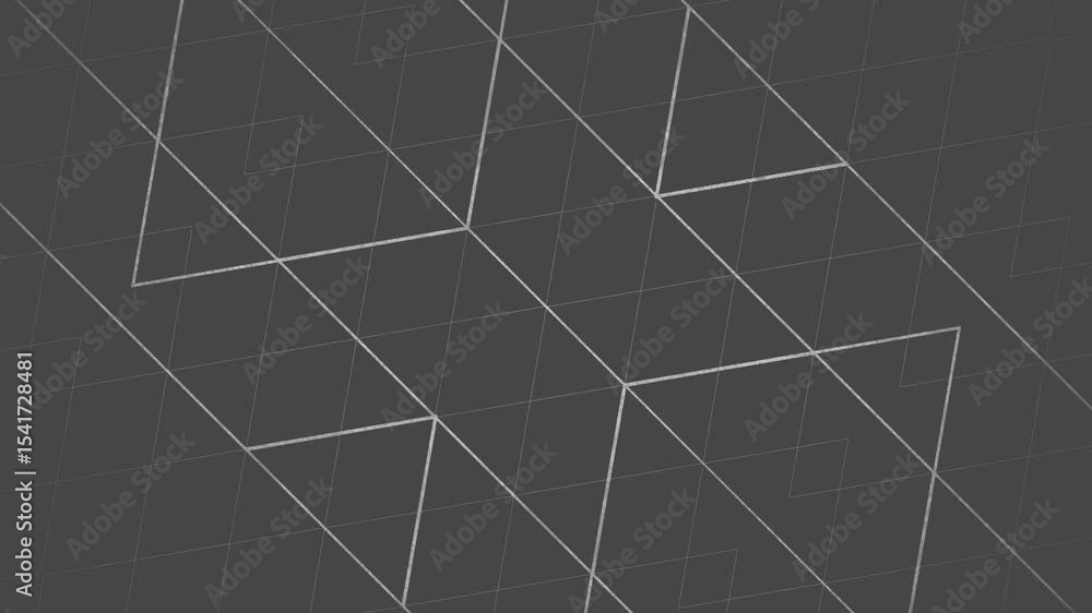 Poster Dynamic geometric composition in which light lines create a changing pattern on a textured dark gray background. 3d rendering seamless loop animation 4K