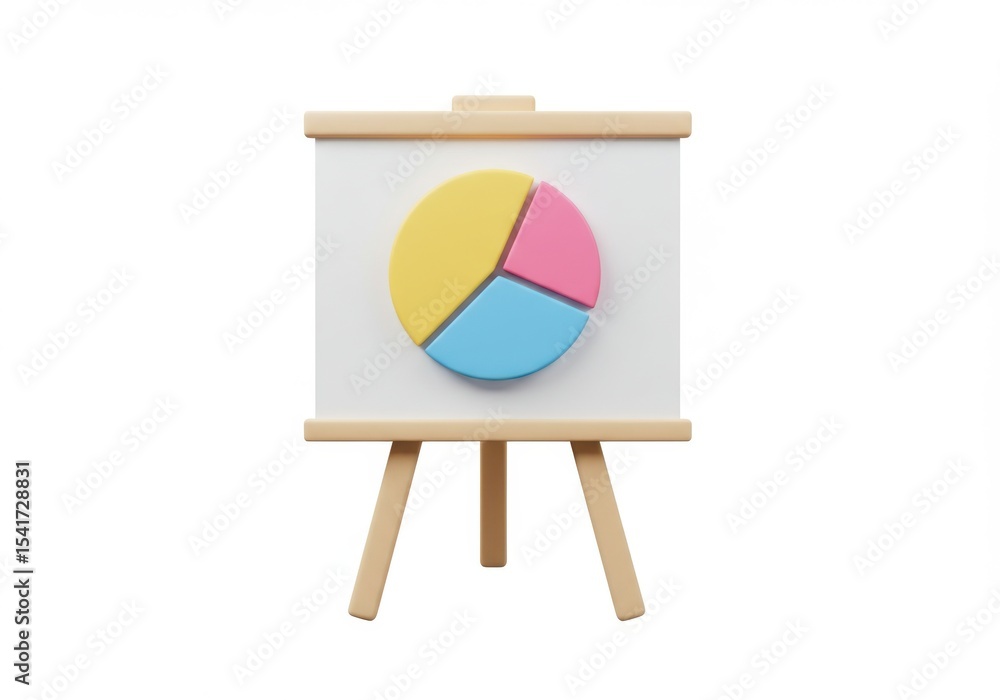 Aufkleber presentation board displaying a pie chart with three different sections