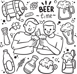 Beer Time Doodle - Friends, Drinks, Cheers, Glass, Party Night