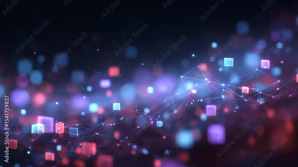 Aufkleber futuristic 3d blocks interconnected by glowing lines on a digital screen.