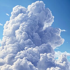 Massive cumulus clouds against a vibrant blue sky