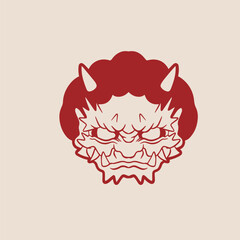 Japanese Demon Oni Mask Logo Design vector illustration	
